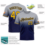 Custom Gray Gold-Navy Fade Fashion Performance T-Shirt