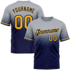 Custom Gray Gold-Navy Fade Fashion Performance T-Shirt