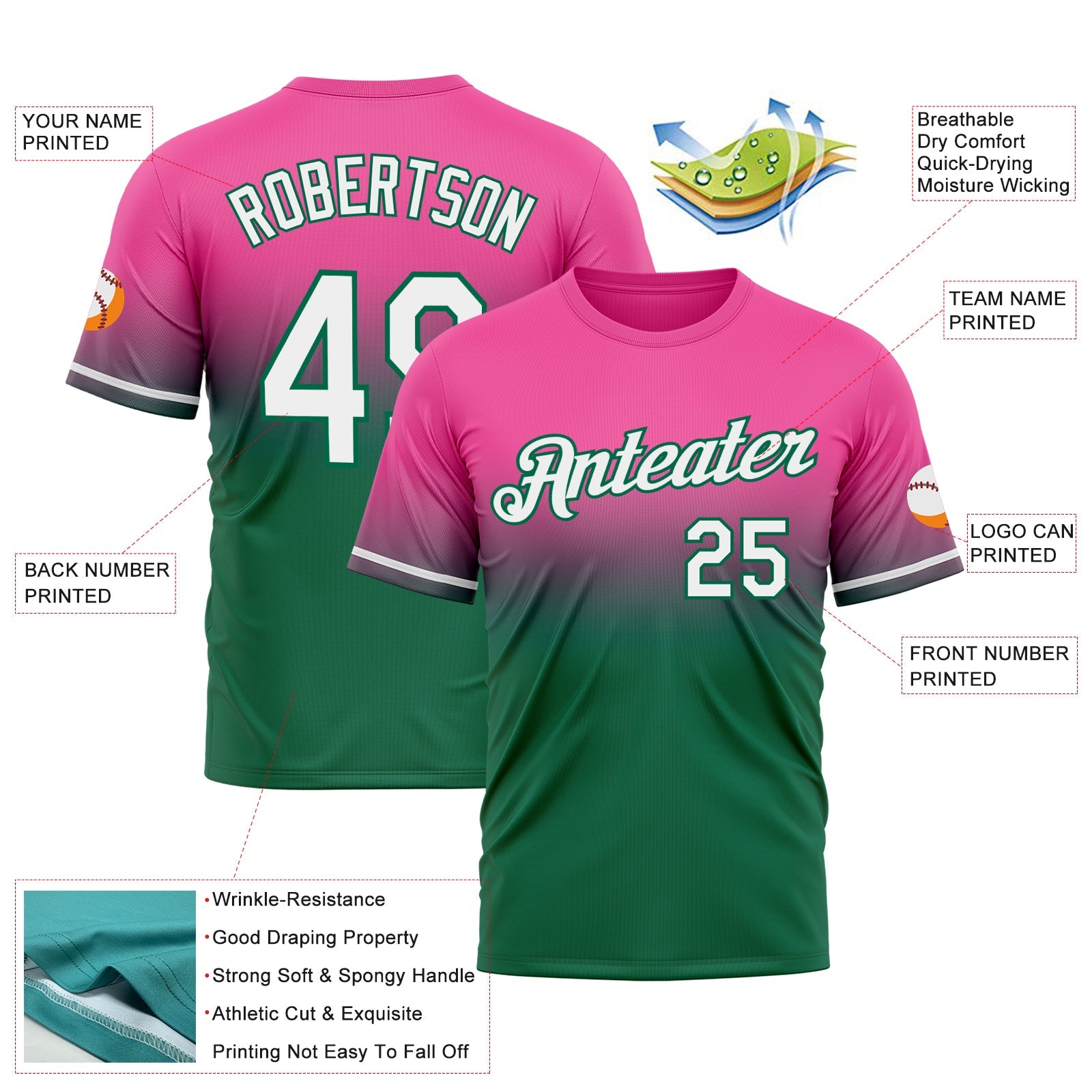 Custom Pink White-Kelly Green Fade Fashion Performance T-Shirt