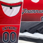 Custom Light Blue Navy-Red Fade Fashion Performance T-Shirt
