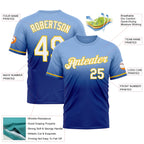 Custom Light Blue Royal-Yellow Fade Fashion Performance T-Shirt