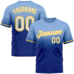 Custom Light Blue Royal-Yellow Fade Fashion Performance T-Shirt