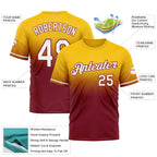 Custom Yellow White-Crimson Fade Fashion Performance T-Shirt