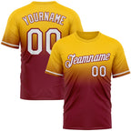 Custom Yellow White-Crimson Fade Fashion Performance T-Shirt
