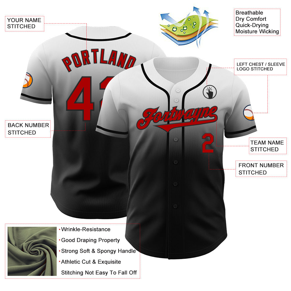 Custom White Red-Black Authentic Fade Fashion Baseball Jersey