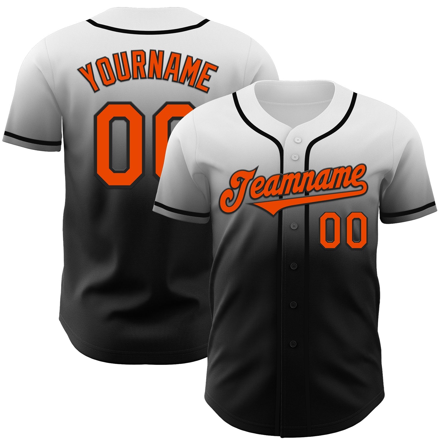 Custom White Orange-Black Authentic Fade Fashion Baseball Jersey