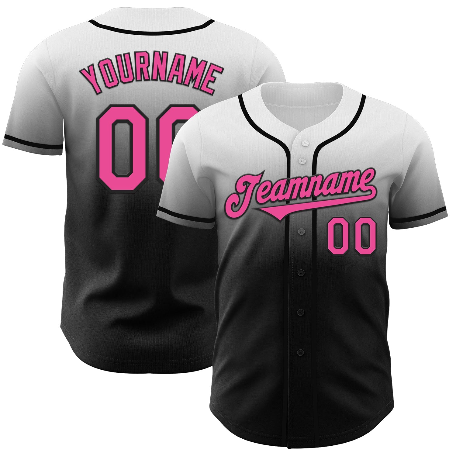 Custom White Pink-Black Authentic Fade Fashion Baseball Jersey