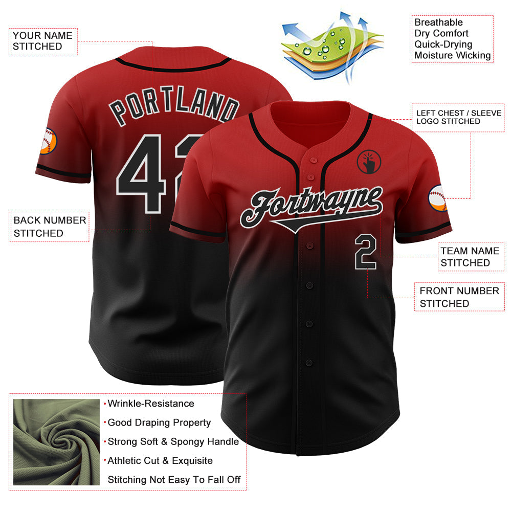 Custom Red Black-White Authentic Fade Fashion Baseball Jersey