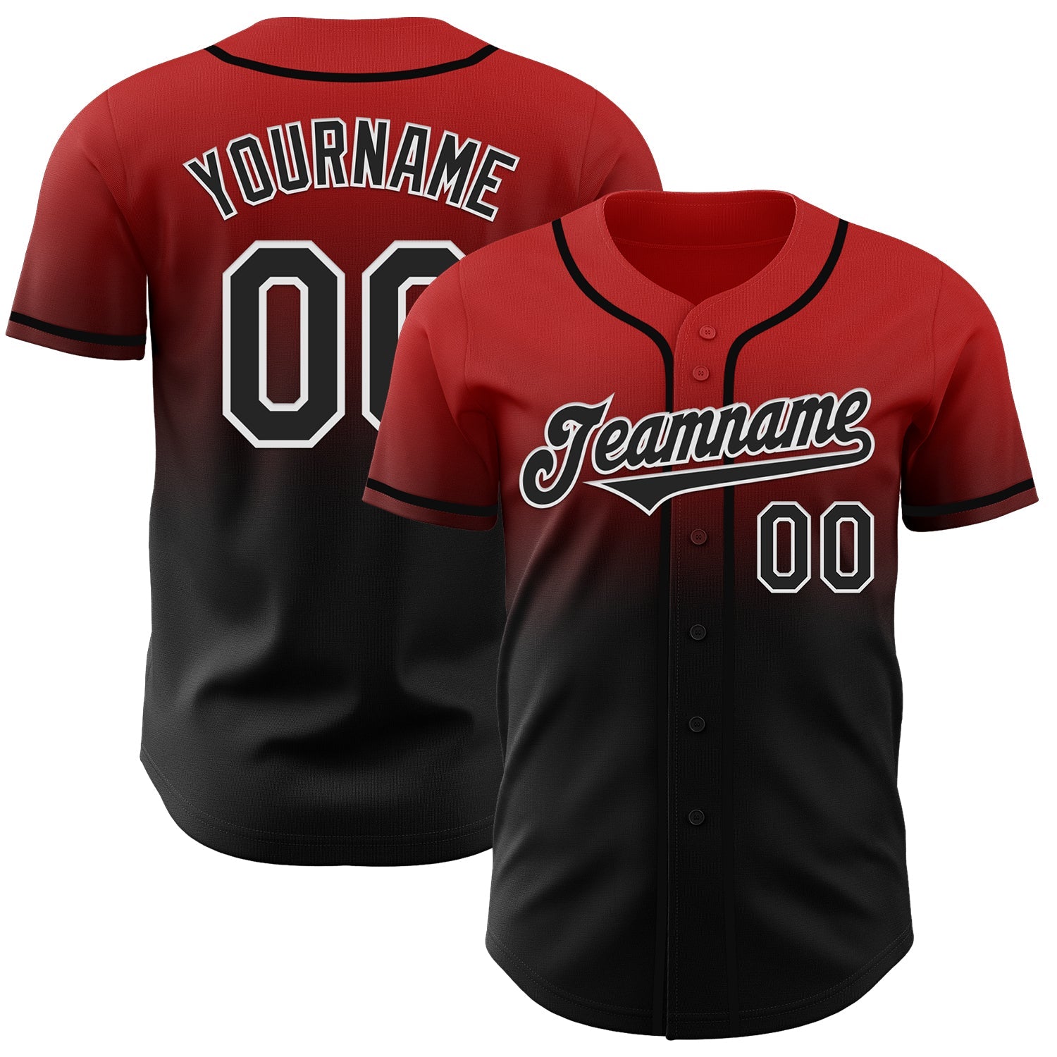 Custom Red Black-White Authentic Fade Fashion Baseball Jersey