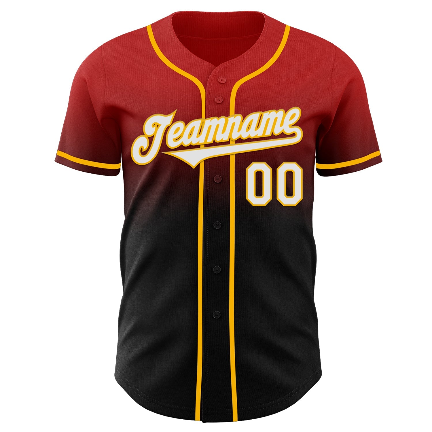 Custom Red Black-Gold Authentic Fade Fashion Baseball Jersey