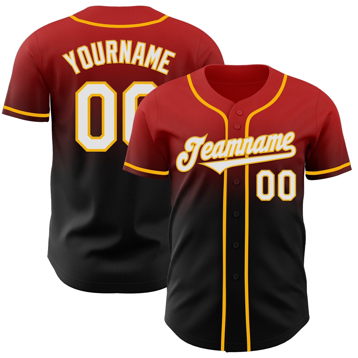 Custom Red Black-Gold Authentic Fade Fashion Baseball Jersey