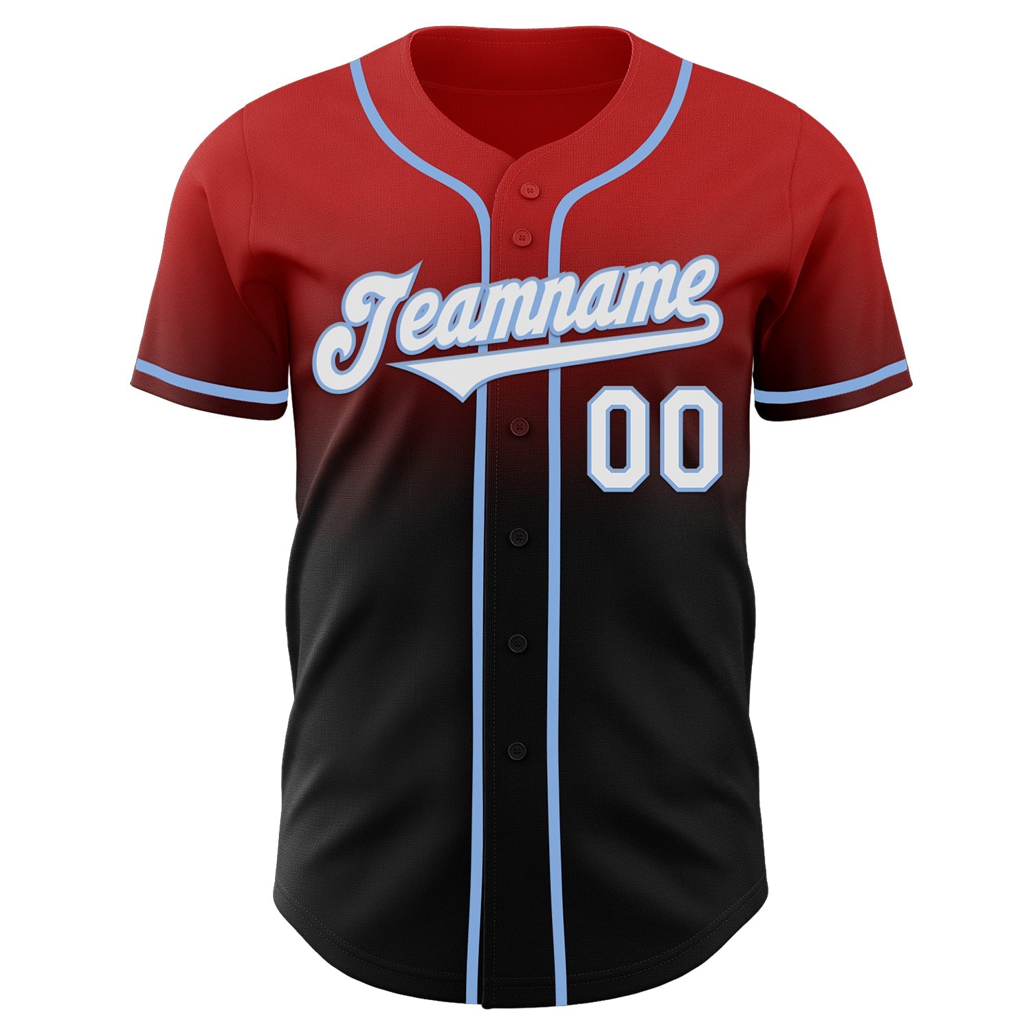 Custom Red Black-Light Blue Authentic Fade Fashion Baseball Jersey