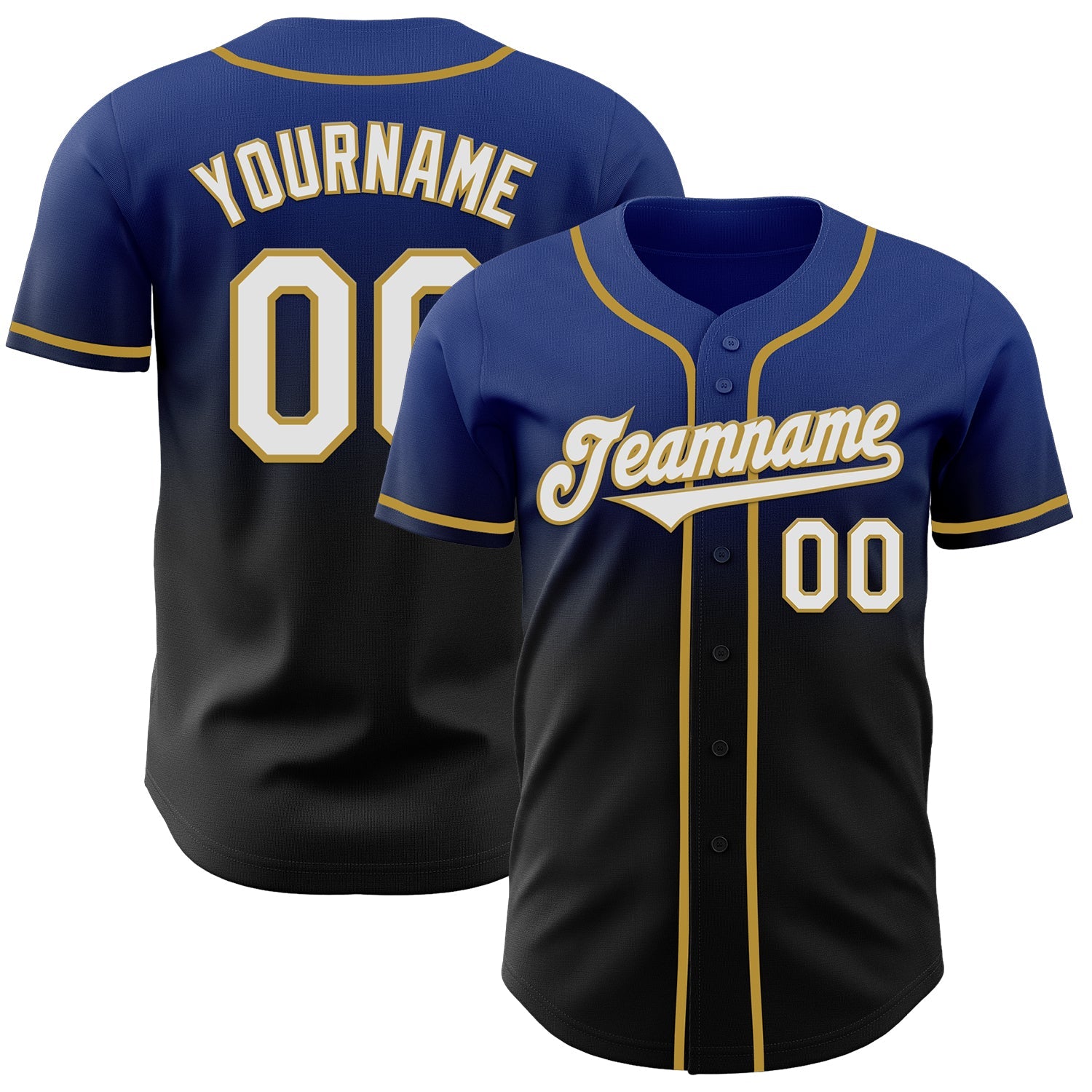 Custom Royal Black-Old Gold Authentic Fade Fashion Baseball Jersey