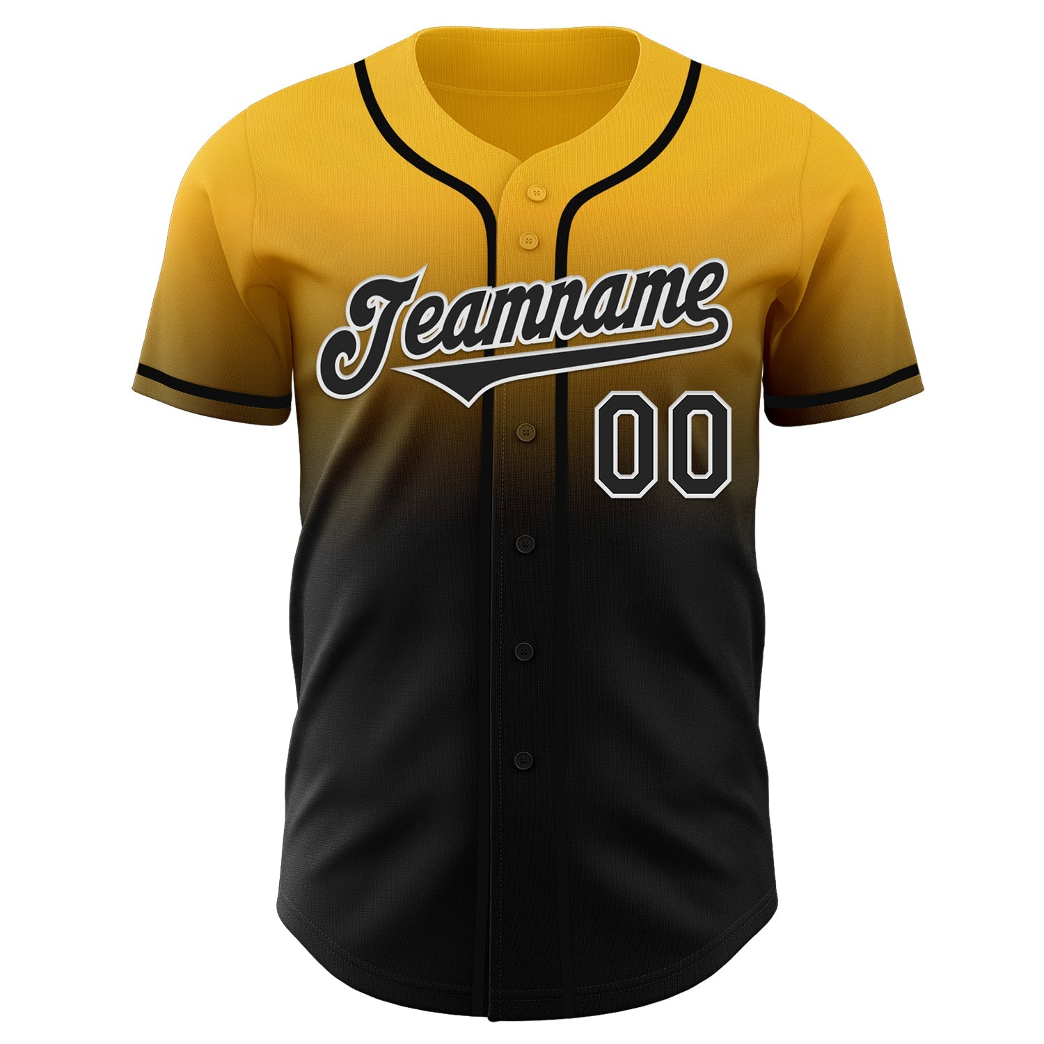 Custom Gold Black-White Authentic Fade Fashion Baseball Jersey