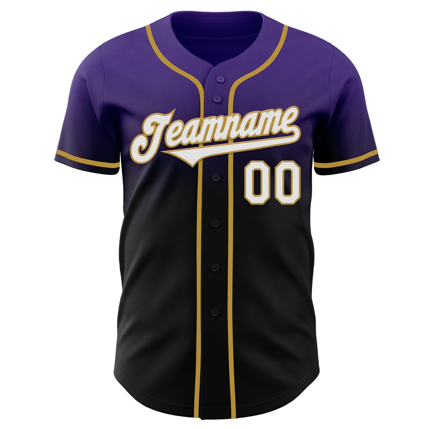 Custom Purple Black-Old Gold Authentic Fade Fashion Baseball Jersey