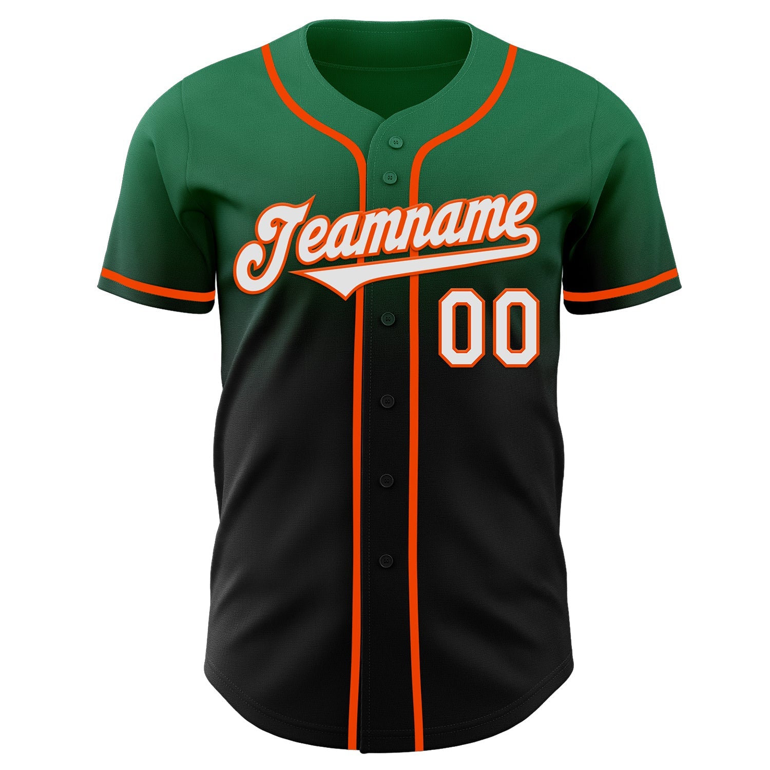 Custom Kelly Green Black-Orange Authentic Fade Fashion Baseball Jersey