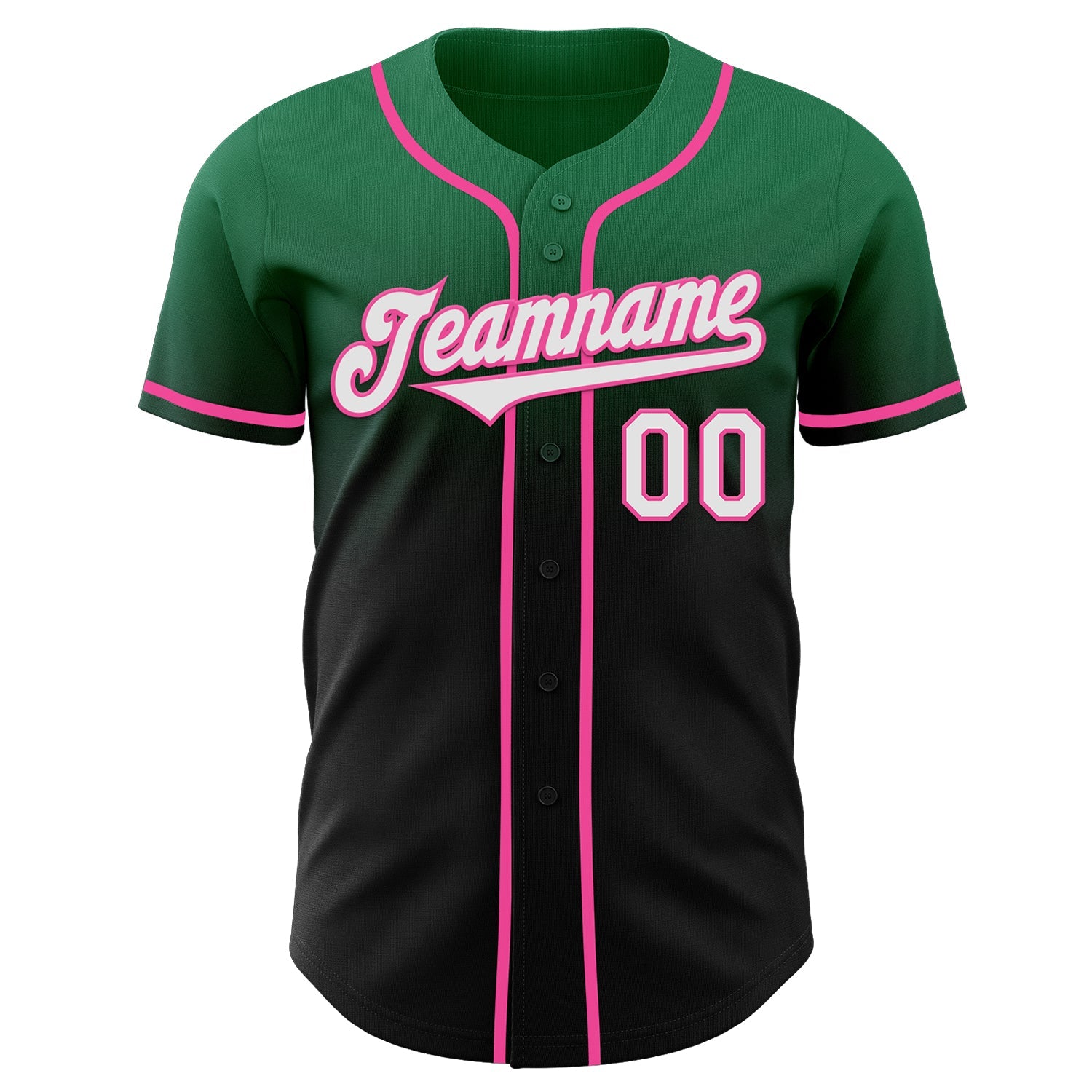 Custom Kelly Green Black-Pink Authentic Fade Fashion Baseball Jersey