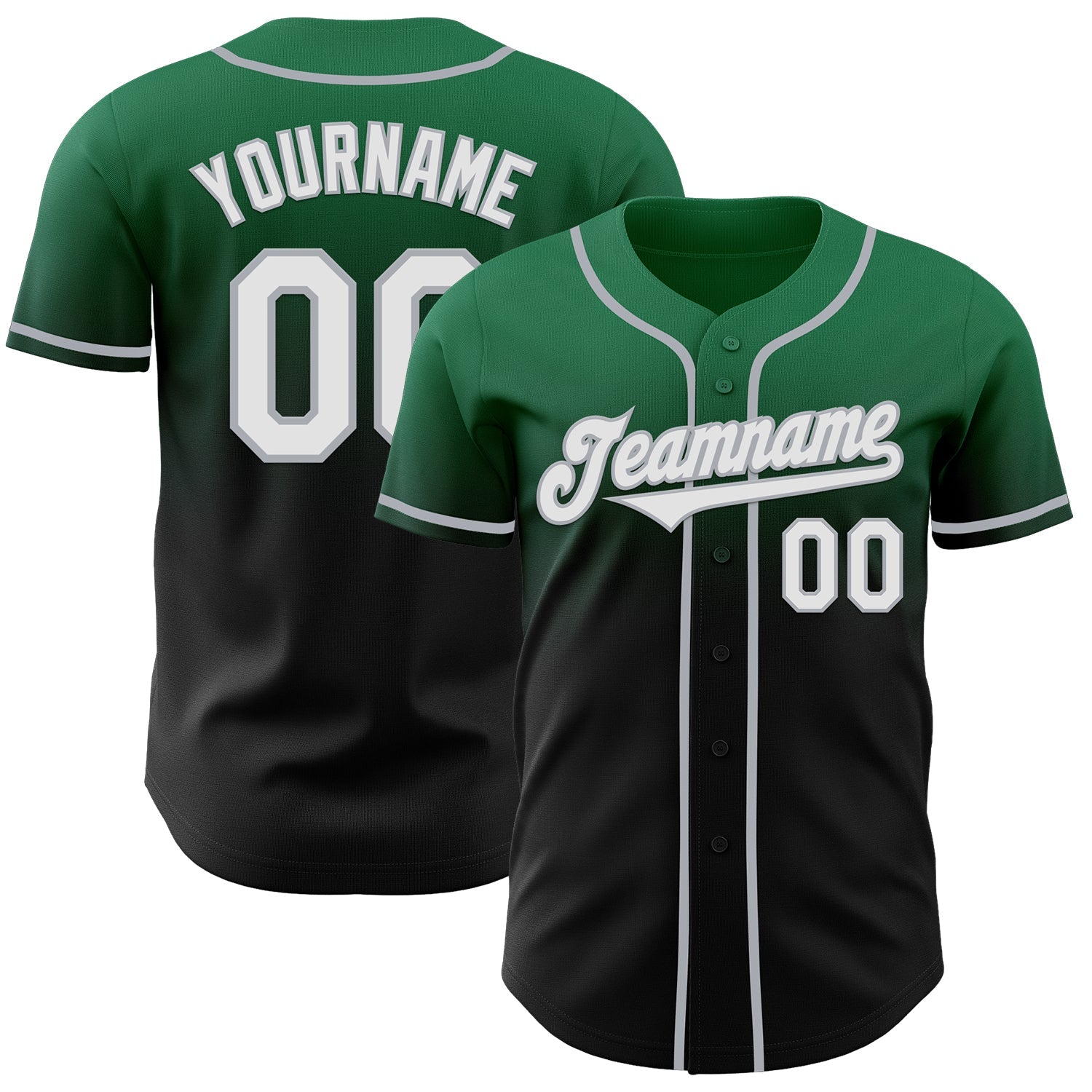 Custom Kelly Green Black-Gray Authentic Fade Fashion Baseball Jersey