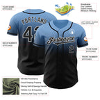Custom Light Blue Black-White Authentic Fade Fashion Baseball Jersey