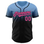 Custom Light Blue Pink-Black Authentic Fade Fashion Baseball Jersey