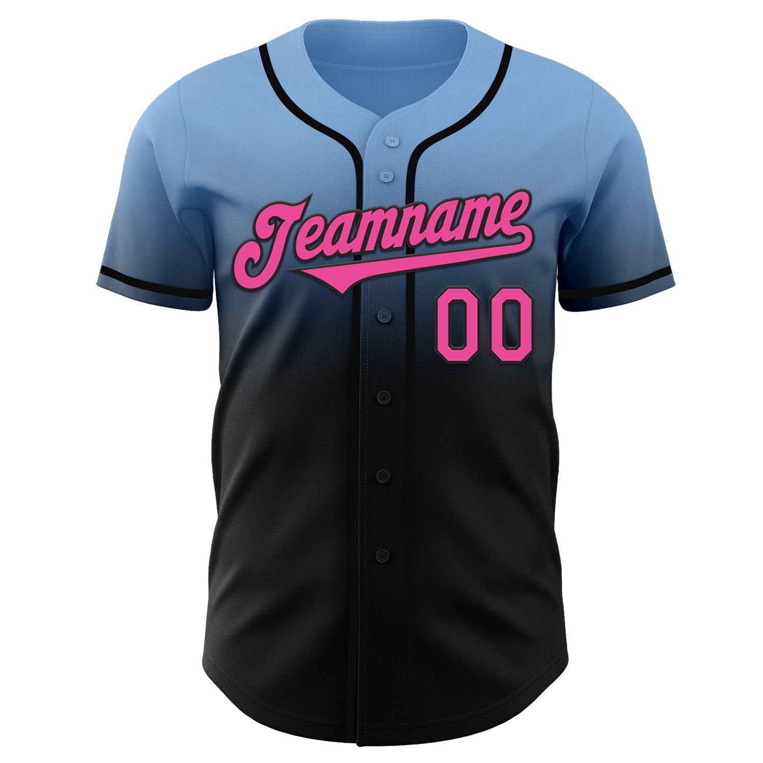 Custom Light Blue Pink-Black Authentic Fade Fashion Baseball Jersey