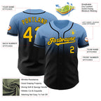 Custom Light Blue Yellow-Black Authentic Fade Fashion Baseball Jersey