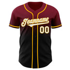 Custom Crimson Black-Gold Authentic Fade Fashion Baseball Jersey