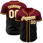 Custom Crimson Black-Gold Authentic Fade Fashion Baseball Jersey
