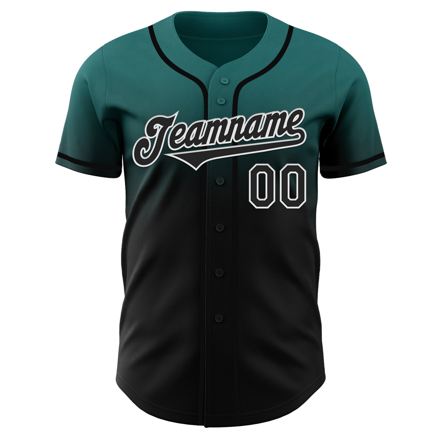 Custom Teal Black-White Authentic Fade Fashion Baseball Jersey