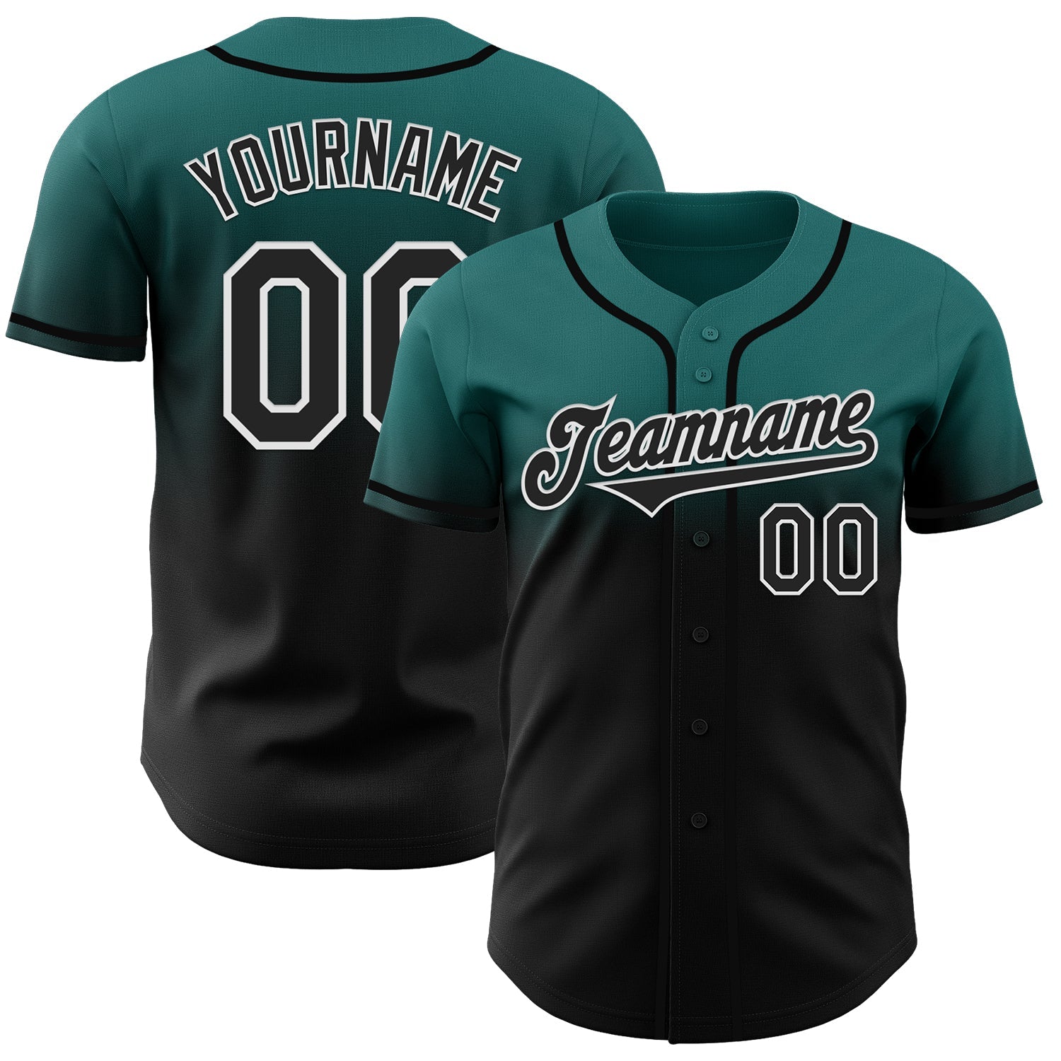 Custom Teal Black-White Authentic Fade Fashion Baseball Jersey