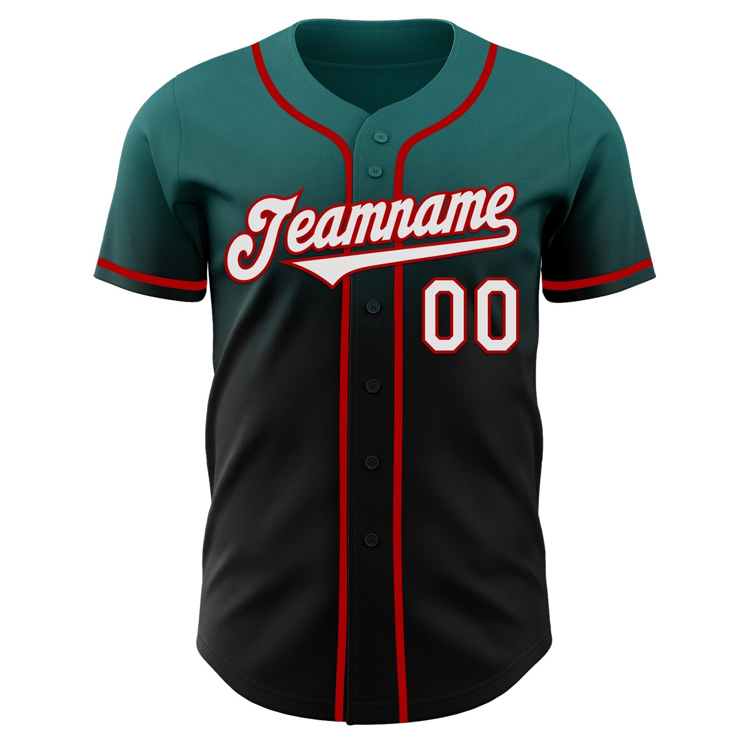 Custom Teal Black-Red Authentic Fade Fashion Baseball Jersey
