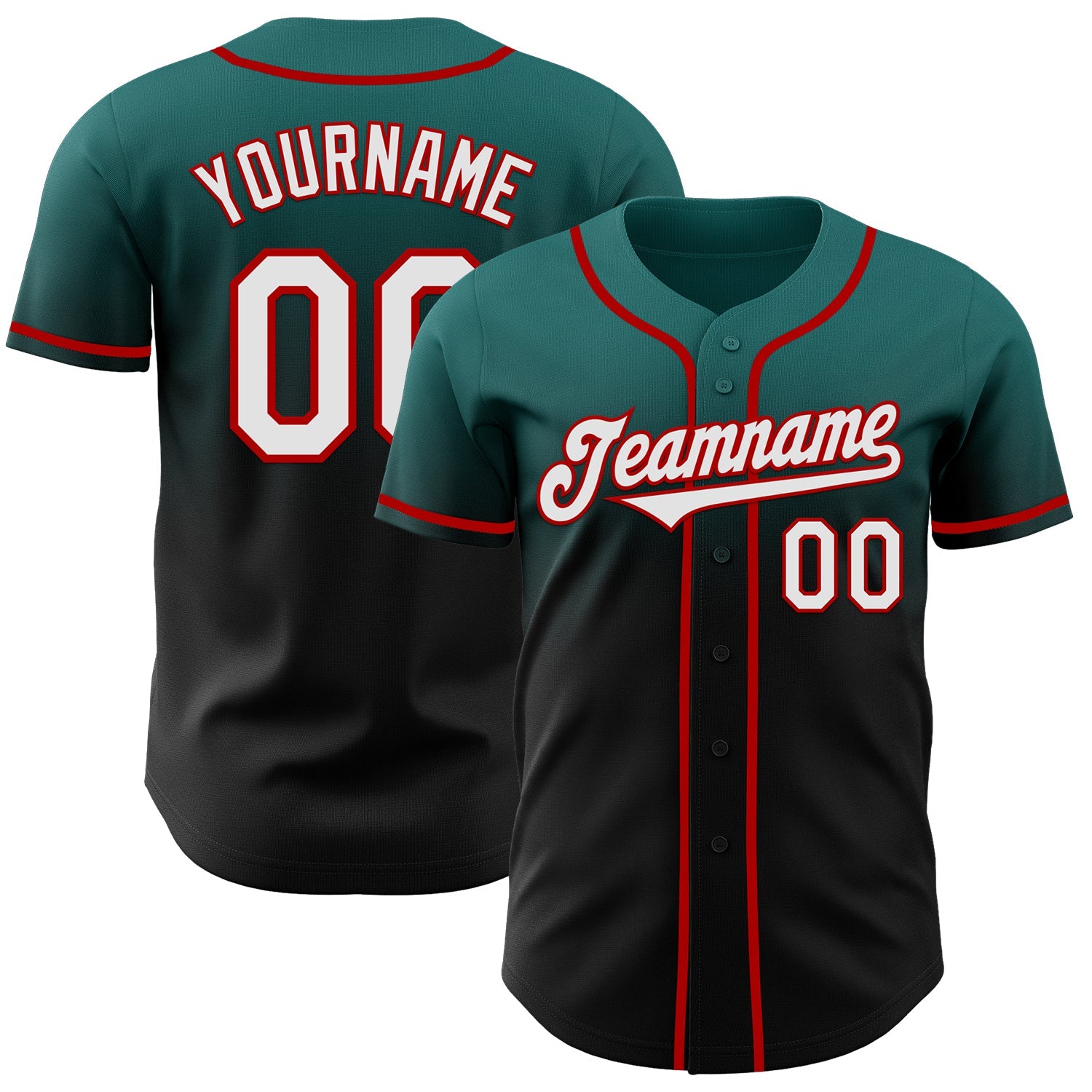 Custom Teal Black-Red Authentic Fade Fashion Baseball Jersey