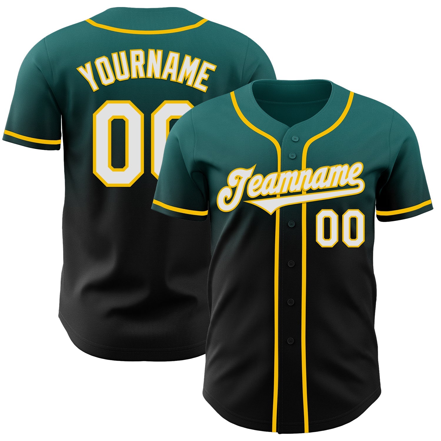 Custom Teal Black-Yellow Authentic Fade Fashion Baseball Jersey