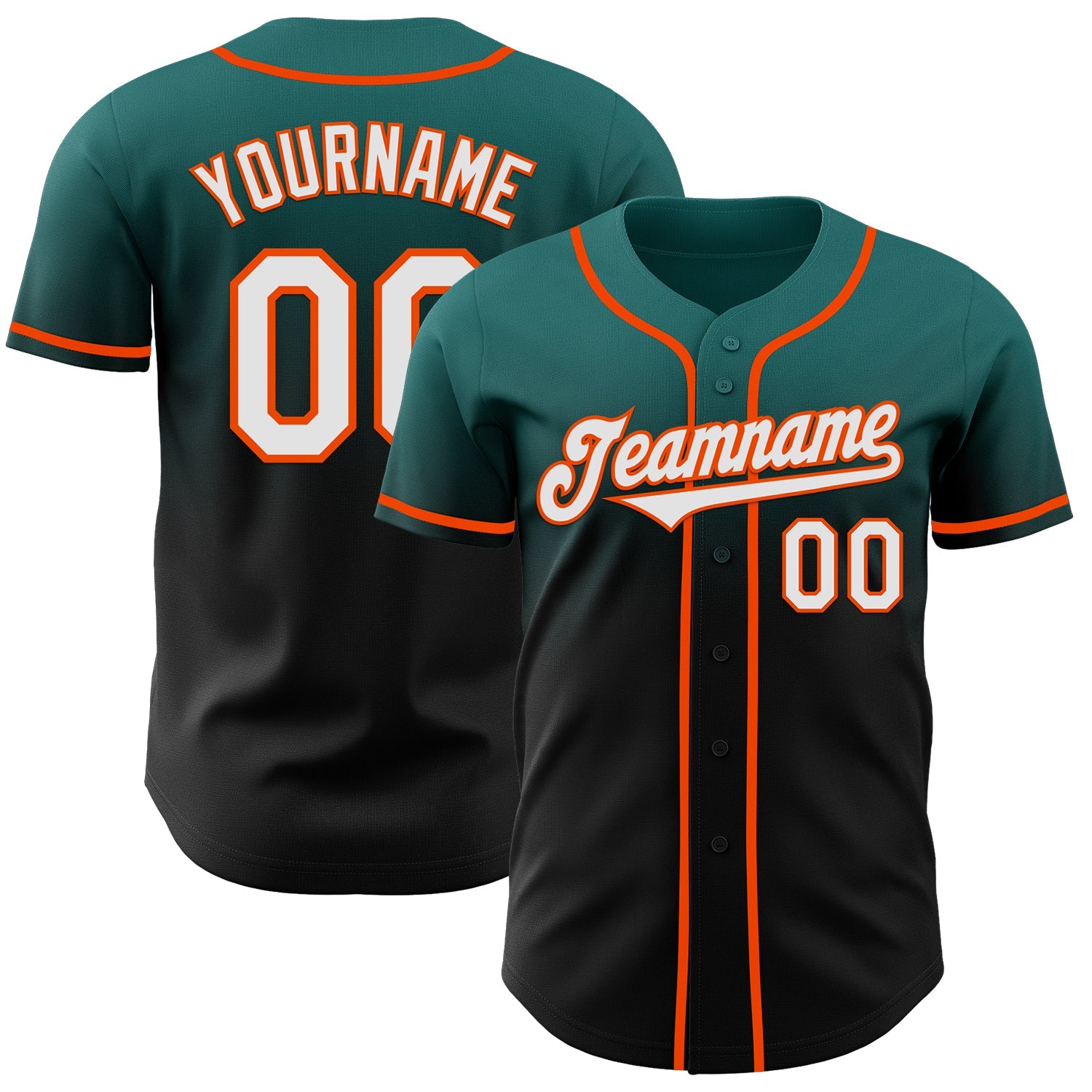 Custom Teal Black-Orange Authentic Fade Fashion Baseball Jersey