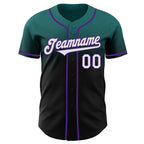 Custom Teal Black-Purple Authentic Fade Fashion Baseball Jersey