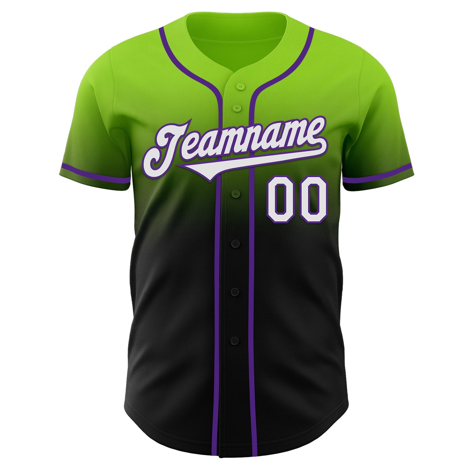 Custom Neon Green Black-Purple Authentic Fade Fashion Baseball Jersey