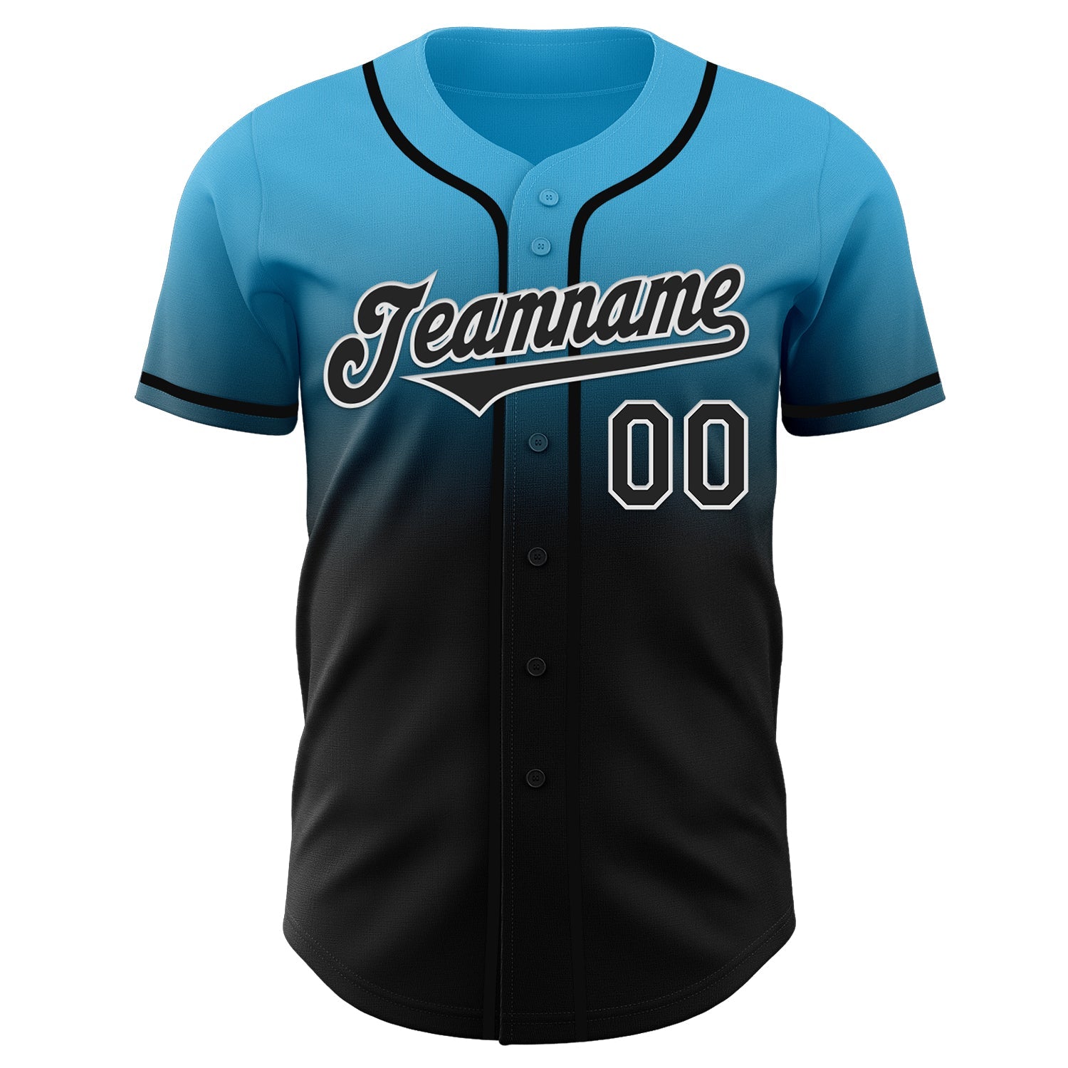 Custom Sky Blue Black-White Authentic Fade Fashion Baseball Jersey