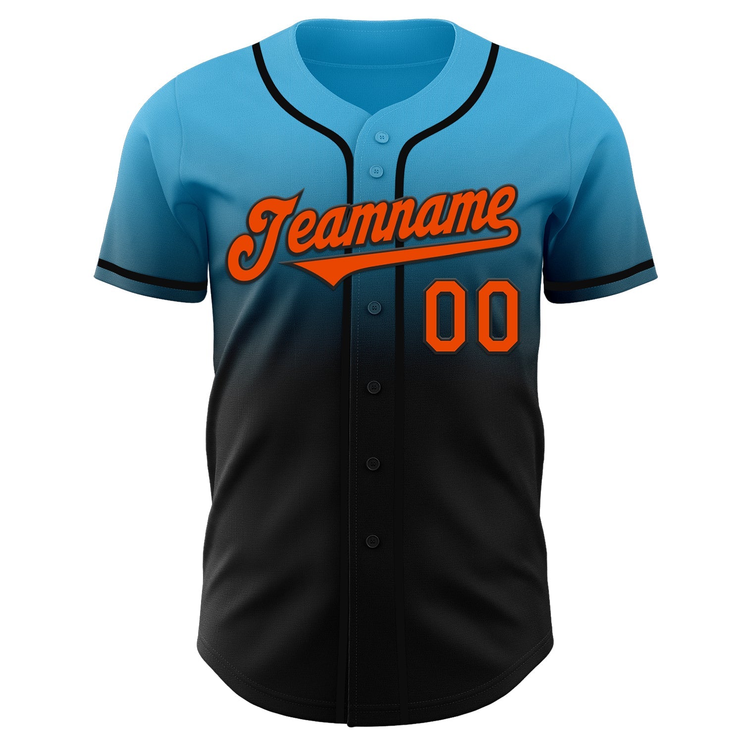Custom Sky Blue Orange-Black Authentic Fade Fashion Baseball Jersey