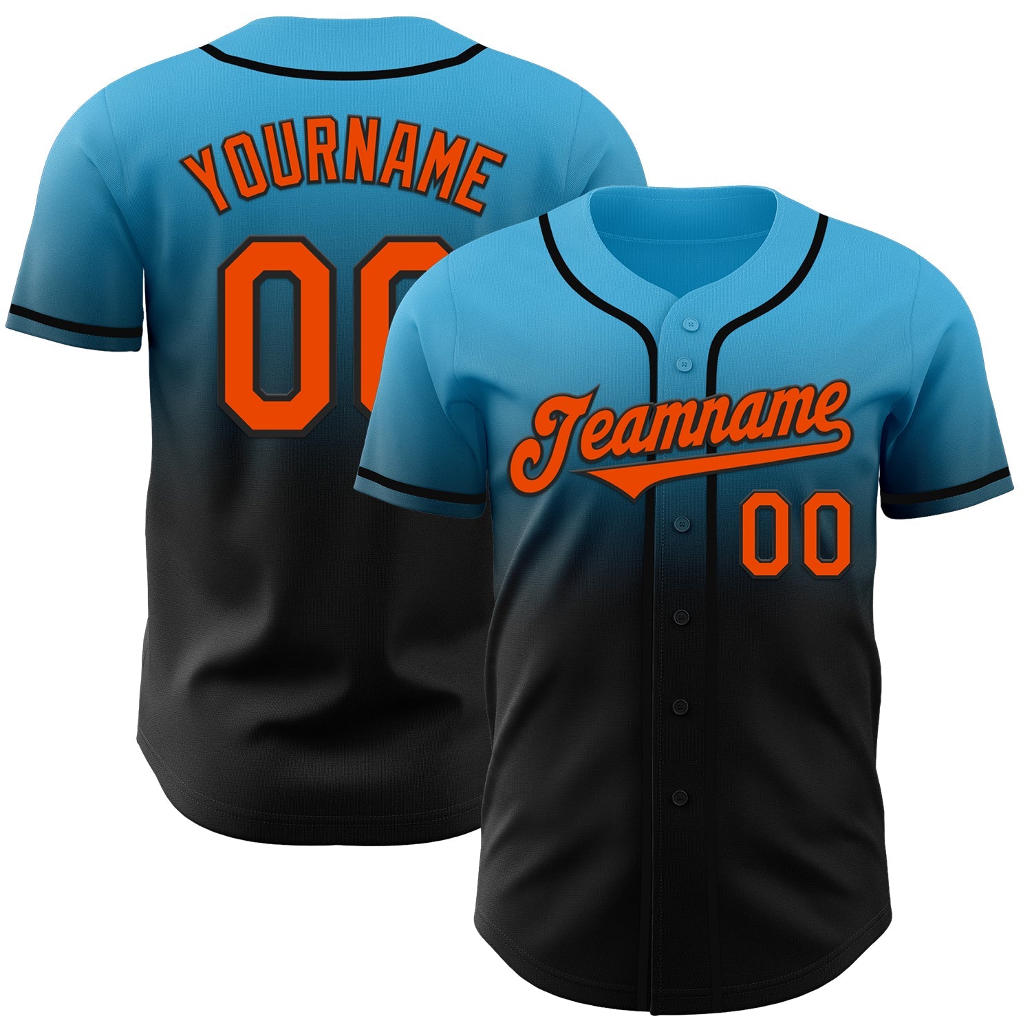 Custom Sky Blue Orange-Black Authentic Fade Fashion Baseball Jersey