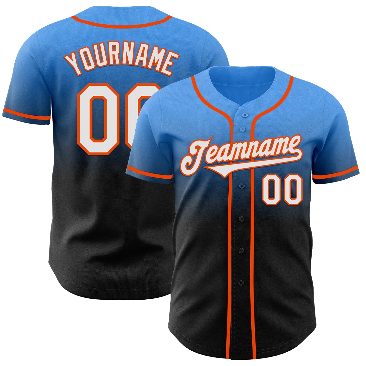 Custom Electric Blue Black-Orange Authentic Fade Fashion Baseball Jersey