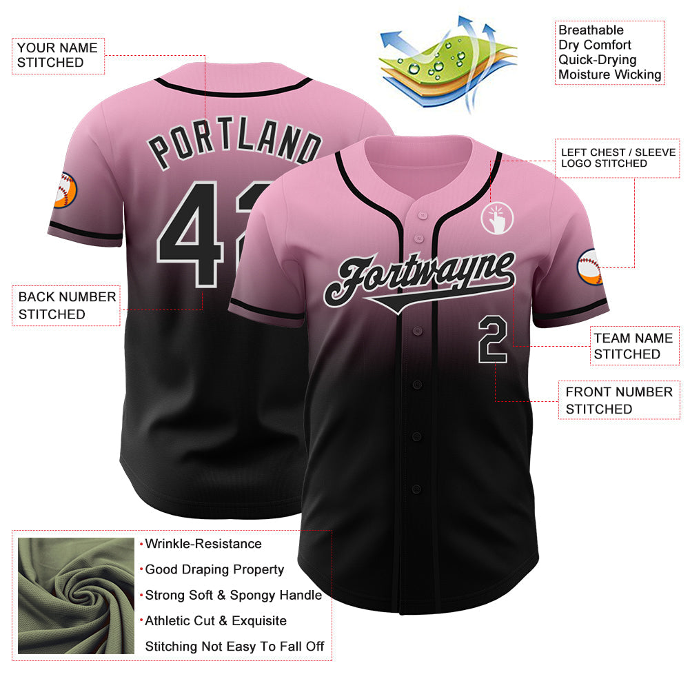 Custom Light Pink Black-White Authentic Fade Fashion Baseball Jersey