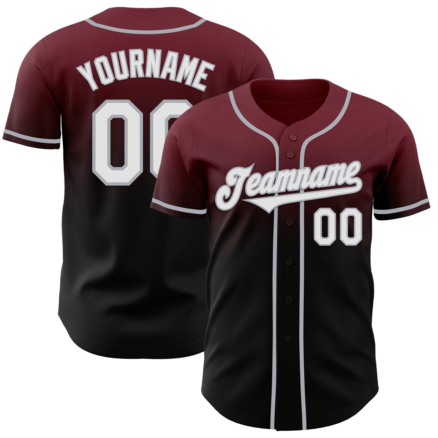 Custom Burgundy Black-Gray Authentic Fade Fashion Baseball Jersey