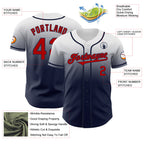 Custom White Red-Navy Authentic Fade Fashion Baseball Jersey