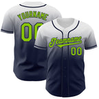 Custom White Neon Green-Navy Authentic Fade Fashion Baseball Jersey