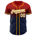Custom Red Navy-Gold Authentic Fade Fashion Baseball Jersey