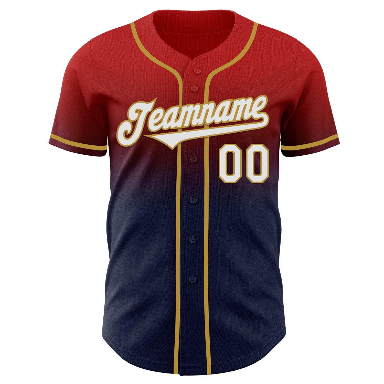 Custom Red Navy-Old Gold Authentic Fade Fashion Baseball Jersey