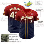 Custom Red Navy-Old Gold Authentic Fade Fashion Baseball Jersey