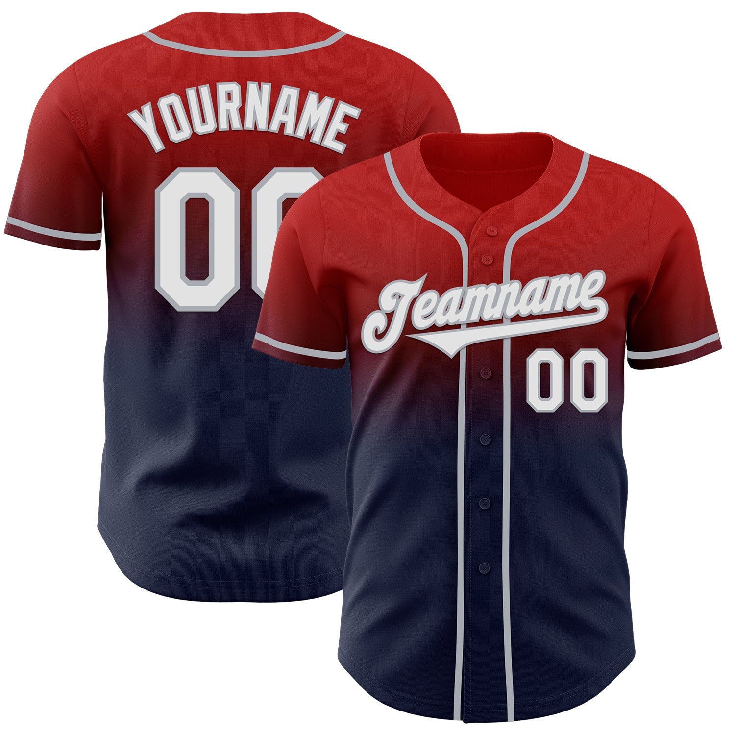 Custom Red Navy-Gray Authentic Fade Fashion Baseball Jersey