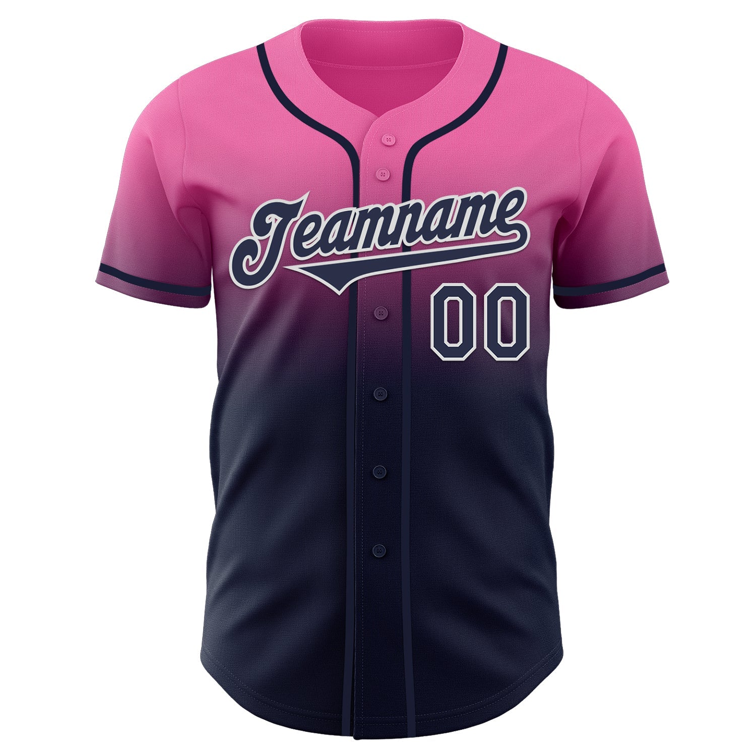 Custom Pink Navy-White Authentic Fade Fashion Baseball Jersey