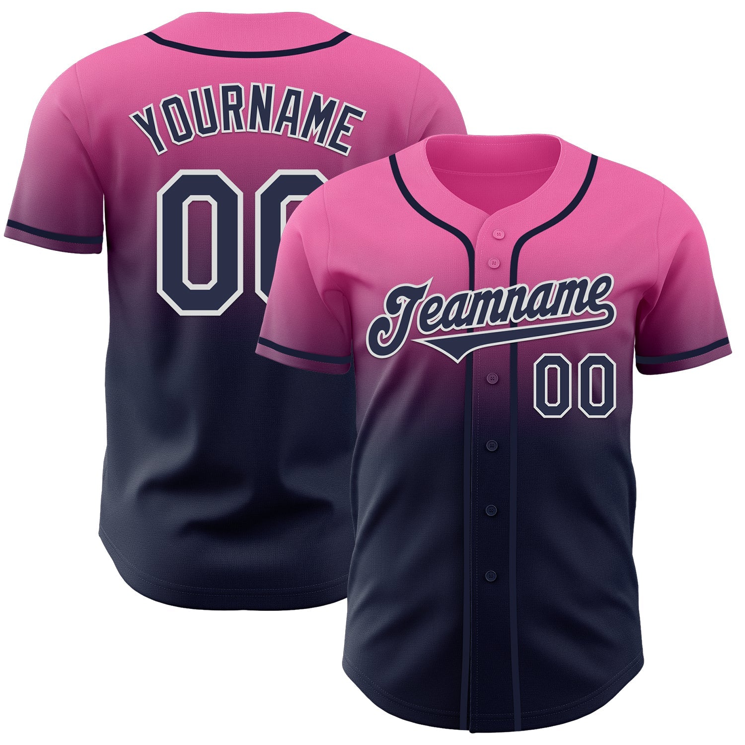 Custom Pink Navy-White Authentic Fade Fashion Baseball Jersey
